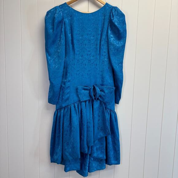 Handmade‎ Womens 80s Vibes Jacquard Puff Sleeve Drop Waist Dress Size S Preppy - Picture 1 of 7